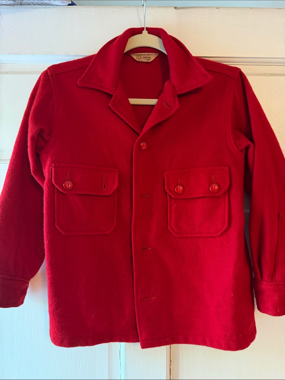 Vintage Boy Scouts of America Red Wool Button-Front Coat Jacket